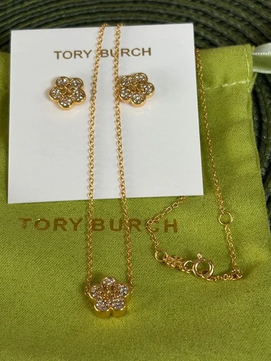 Tory Burch  KIRA  Pave  Crystal Necklace and Stud Earrings SET - Picture 3 of 8